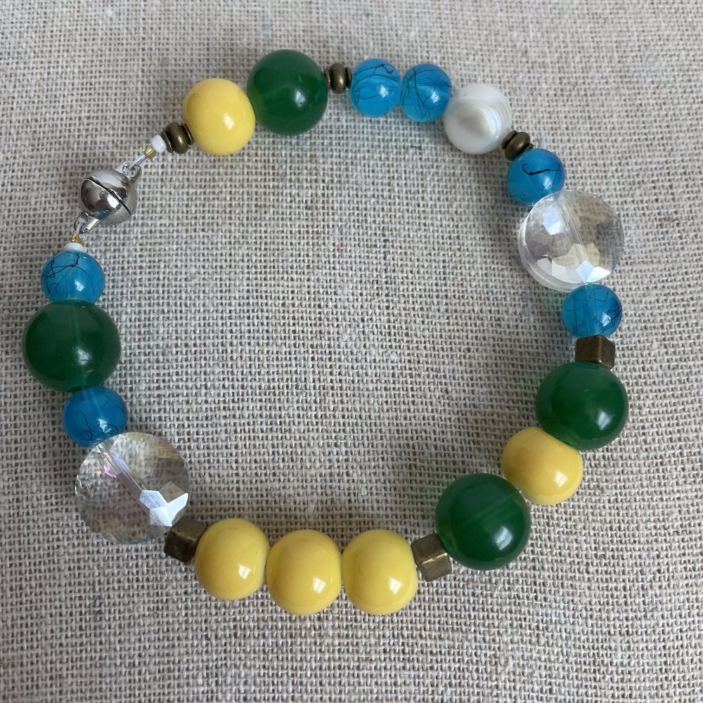 Artisan Eclectic Colorful Mixed Glass Beads Bracelet 8” NEW